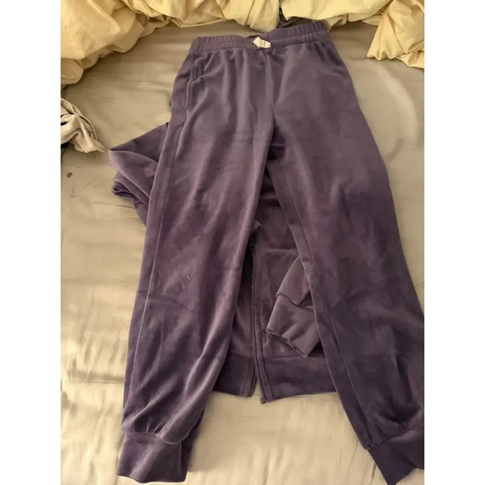 Tea collection purple velour zip hoodie and pants outfit size 7